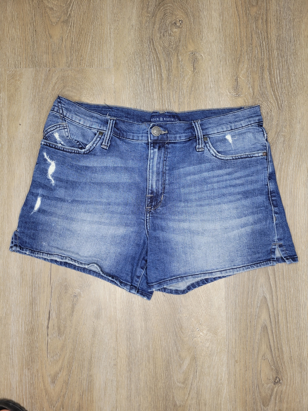 Rock & Republic Distressed Mid-Blue Denim Shorts